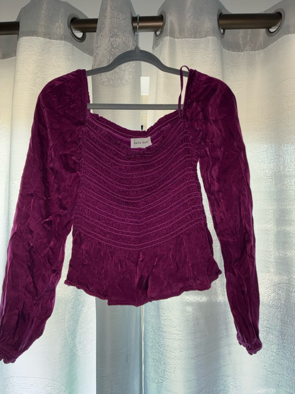 Bella Dahl Deep Raspberry Smocked Long-Sleeve Peasant Top